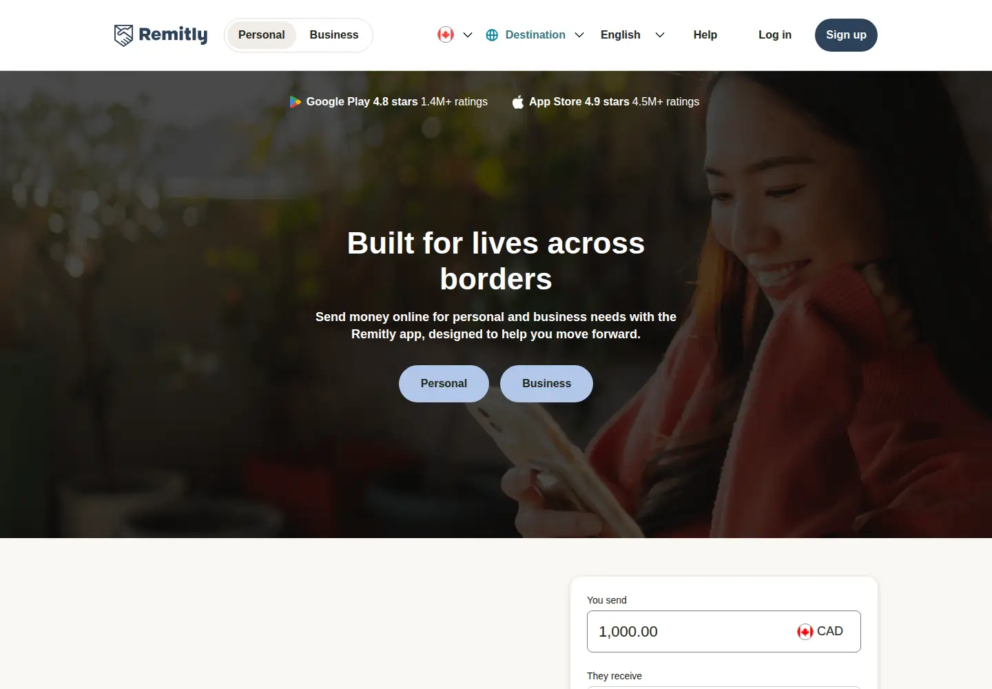 Screenshot of remitly.com