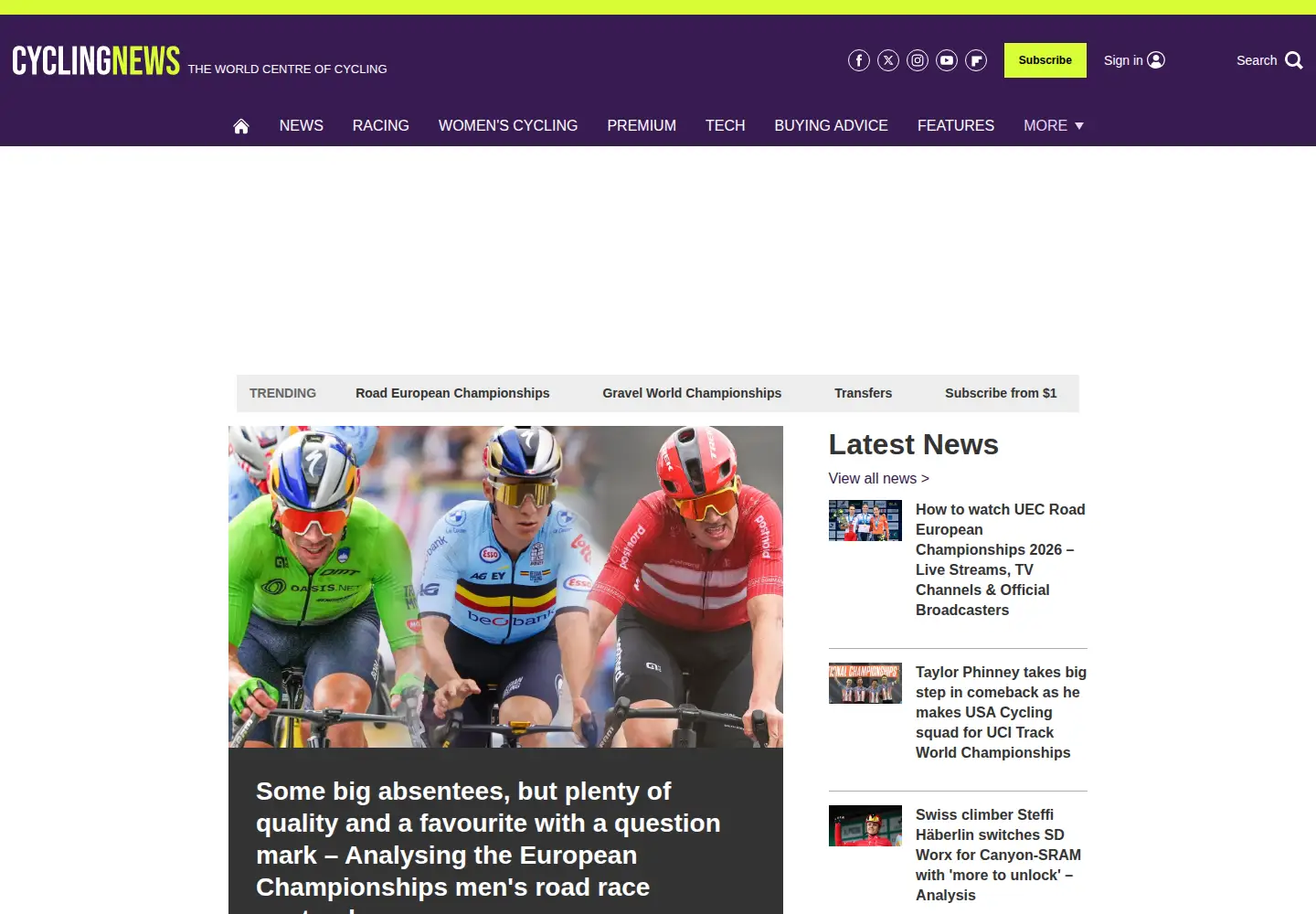 Screenshot of cyclingnews.com