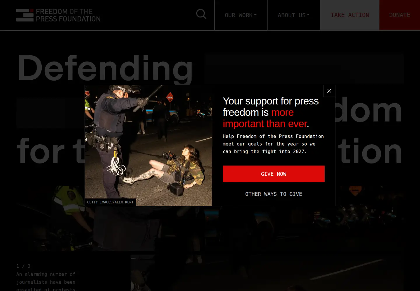 Screenshot of pressfreedomfoundation.org