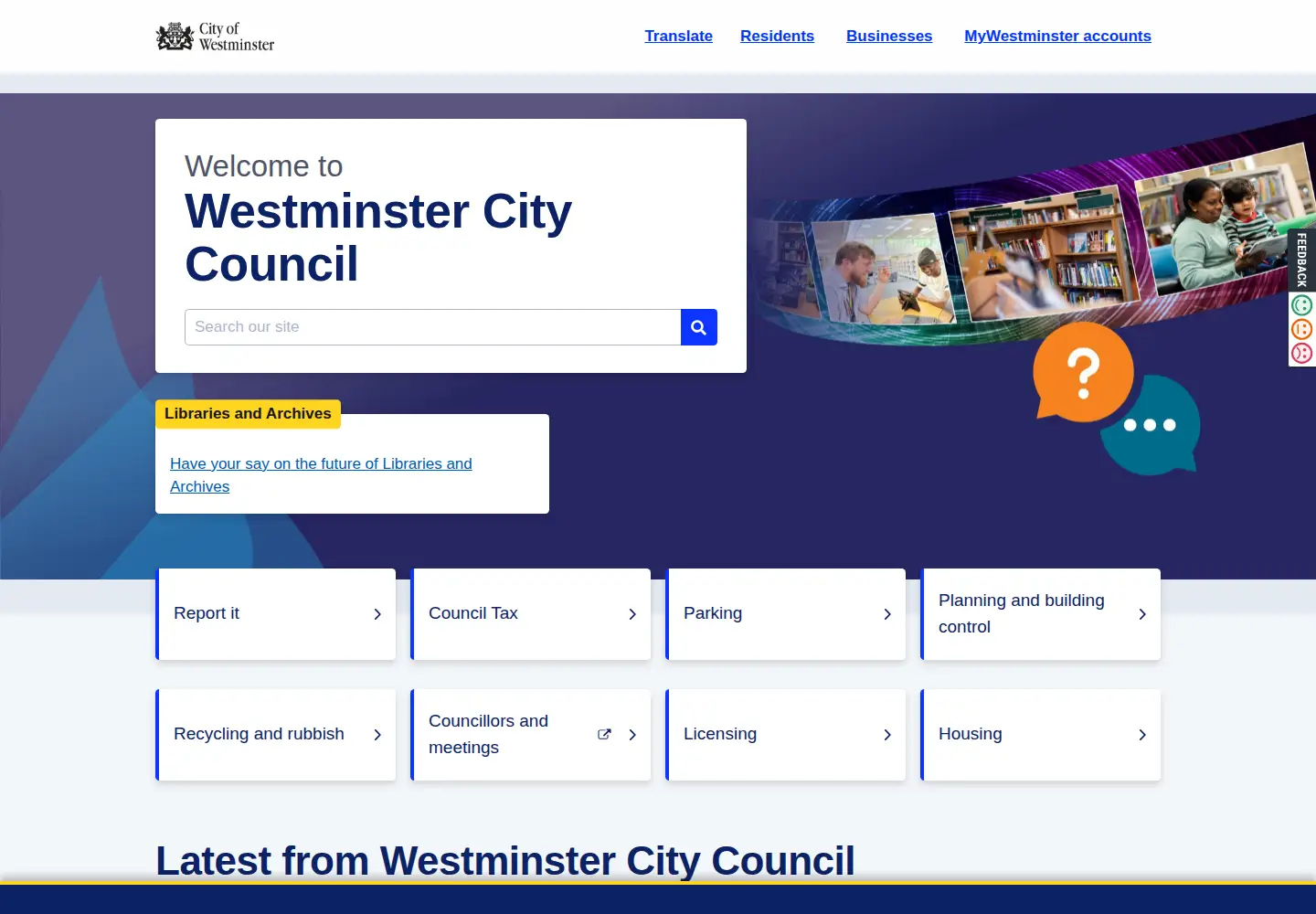 Screenshot of westminster.gov.uk