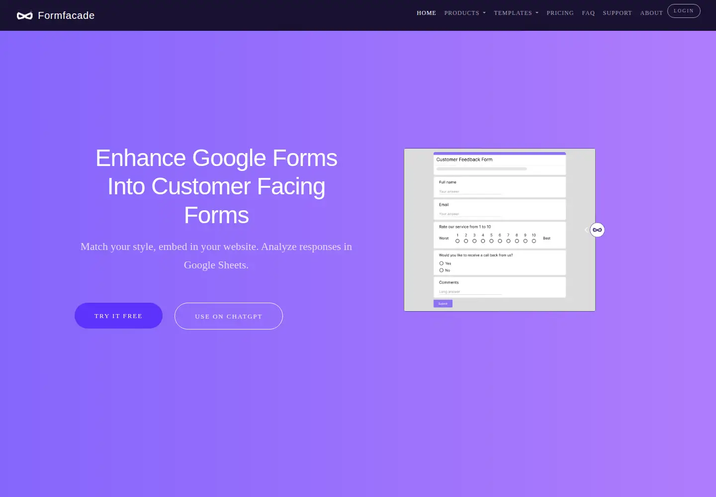 Screenshot of formfacade.com
