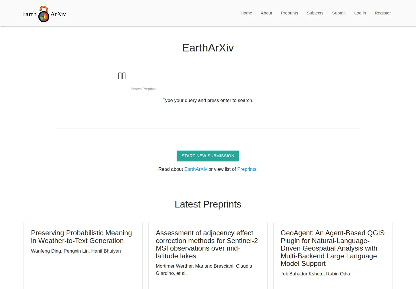 Screenshot of eartharxiv.org