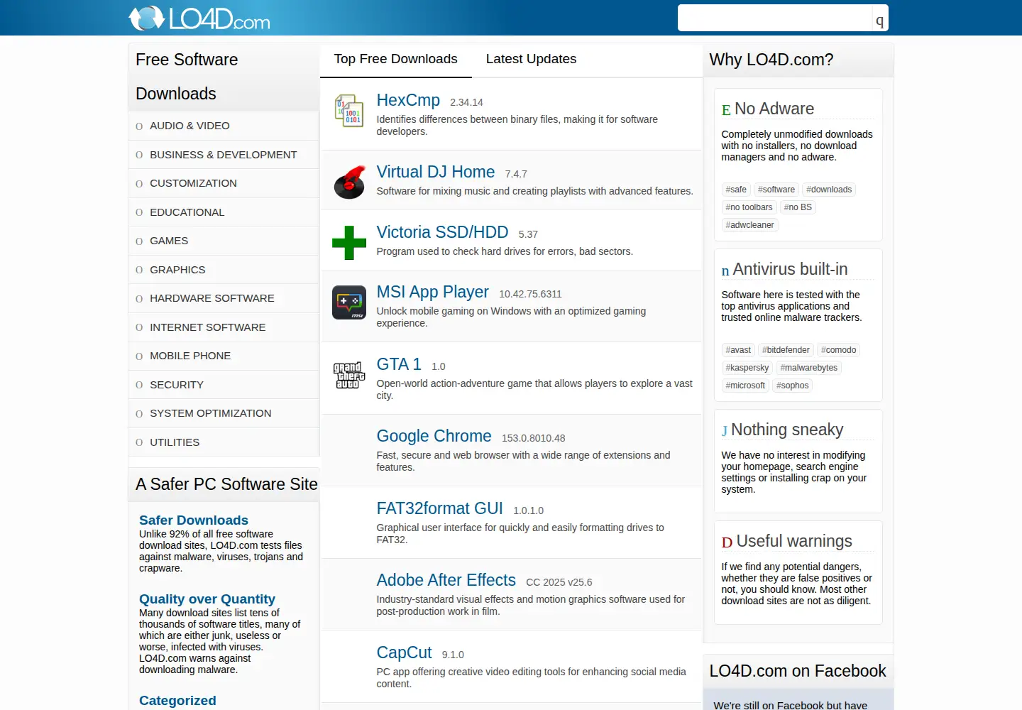 Captured homepage of lo4d.com in the current scan