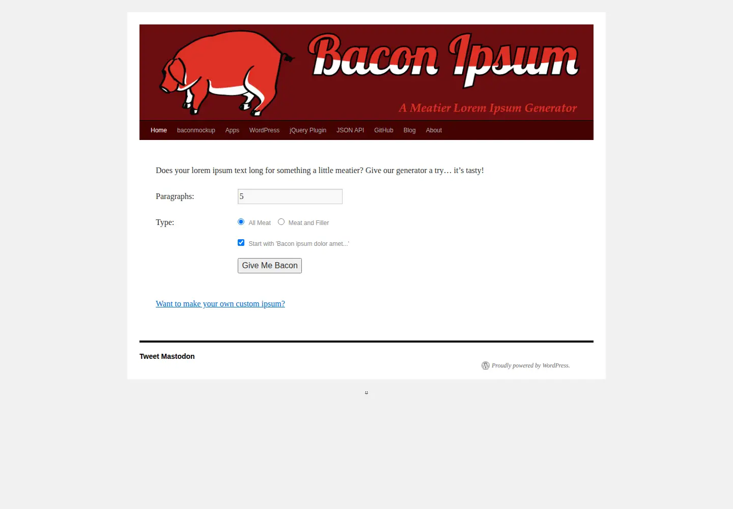 Screenshot of baconipsum.com