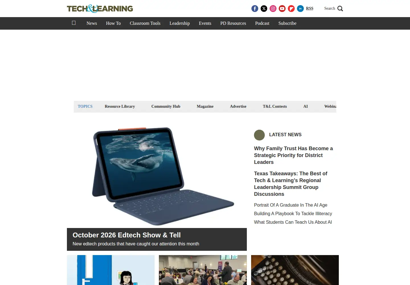 Captured homepage of techlearning.com in the current scan