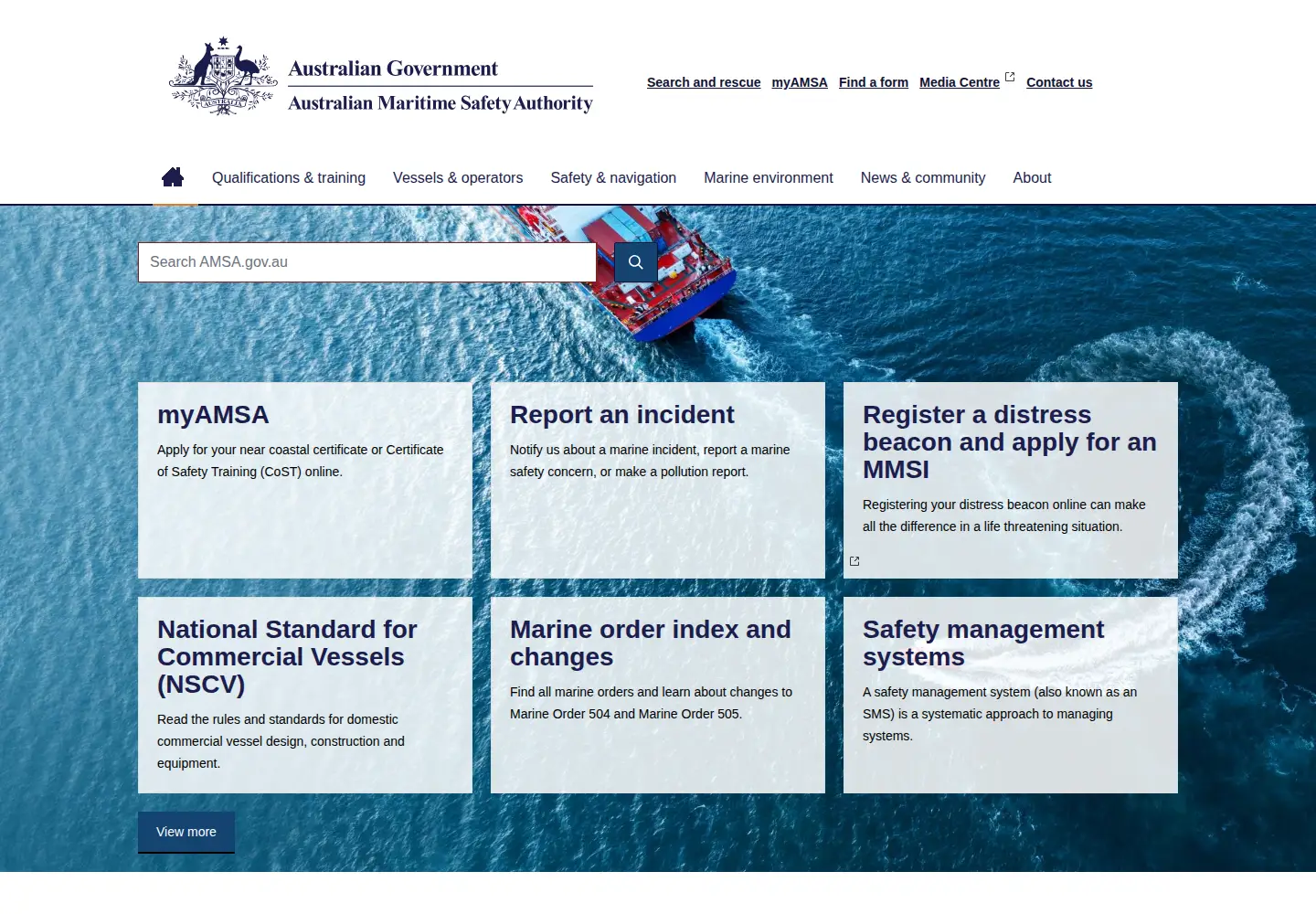 Screenshot of amsa.gov.au