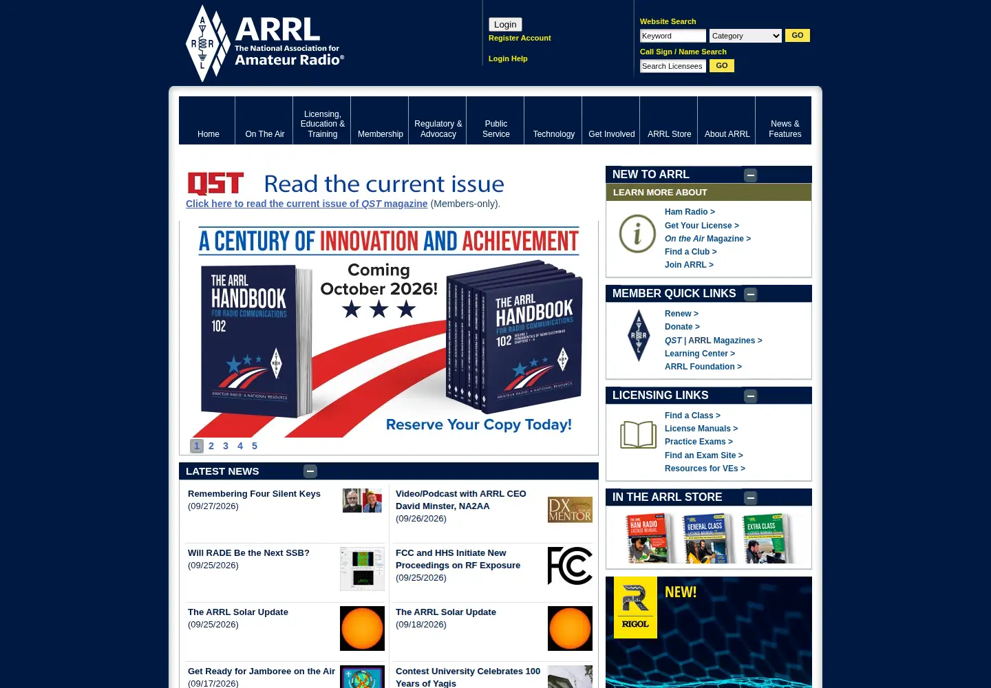 Screenshot of arrl.org