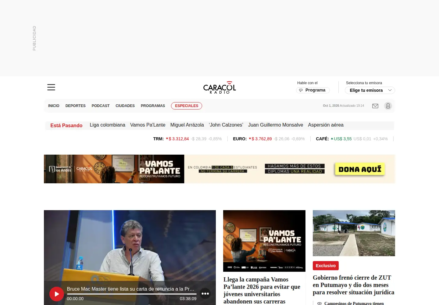Screenshot of caracol.com.co