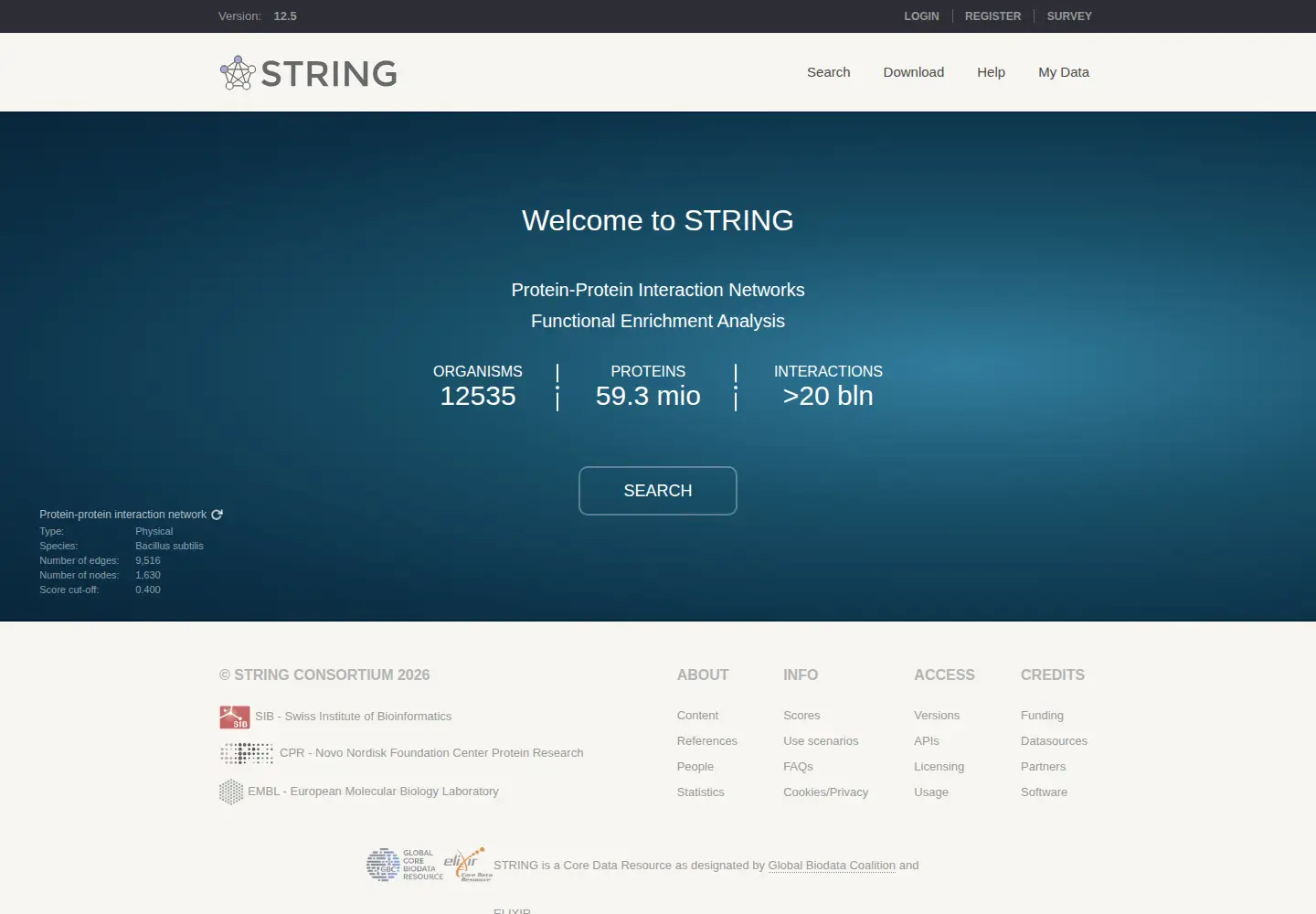 Screenshot of string-db.org