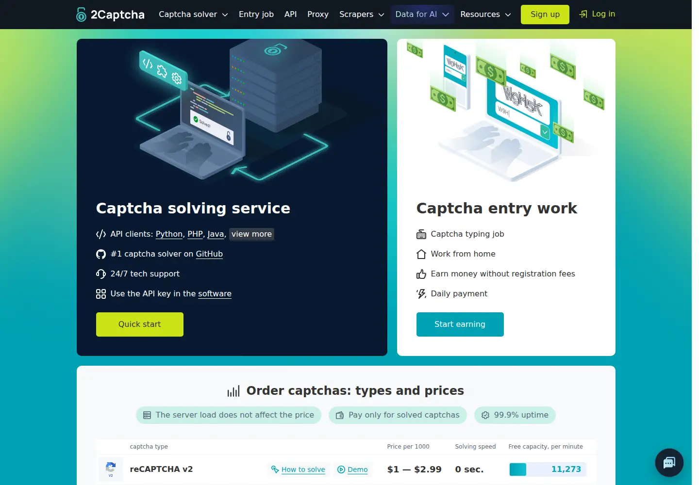 Screenshot of 2captcha.com
