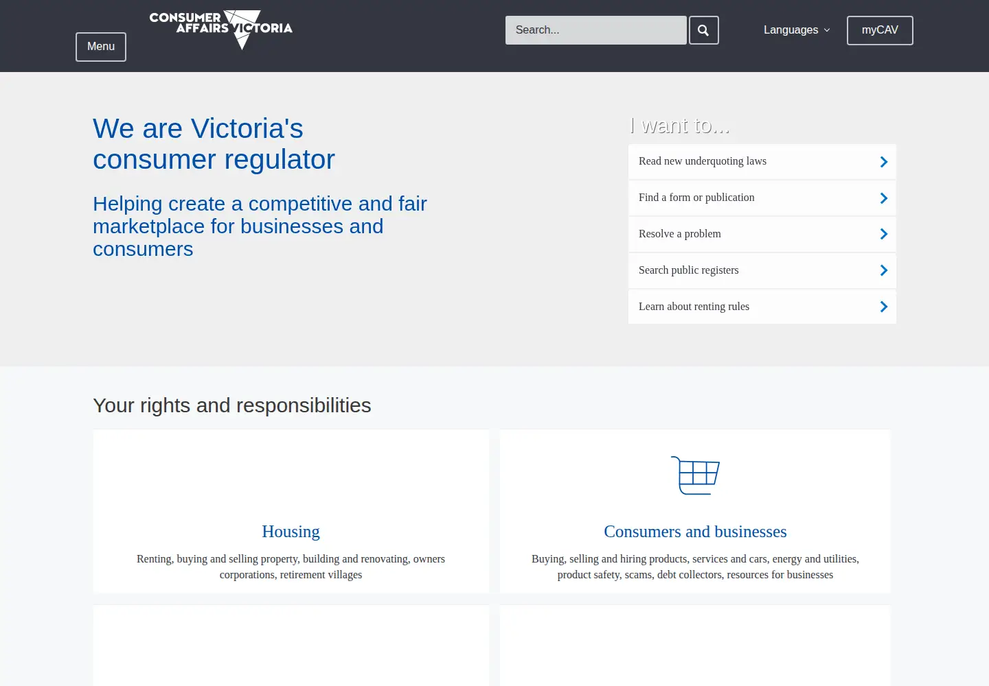 Screenshot of consumer.vic.gov.au