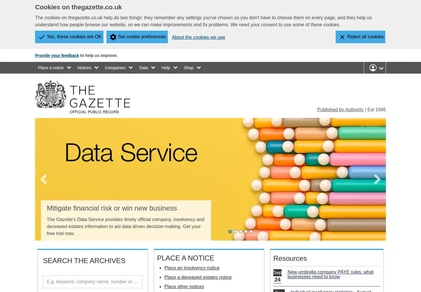Screenshot of thegazette.co.uk