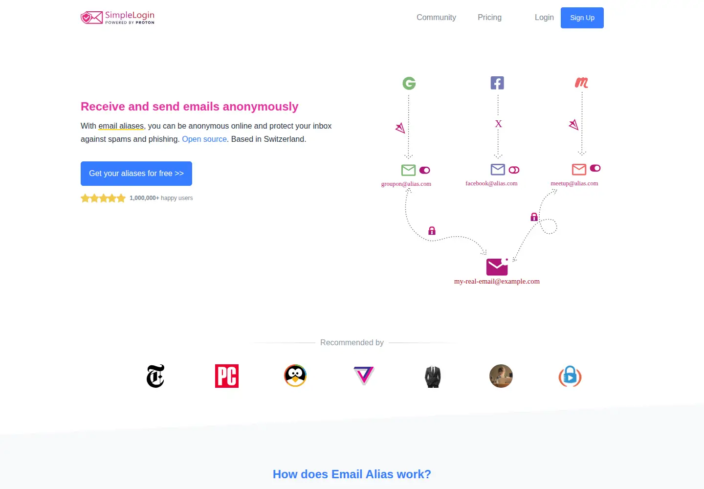 Screenshot of simplelogin.io