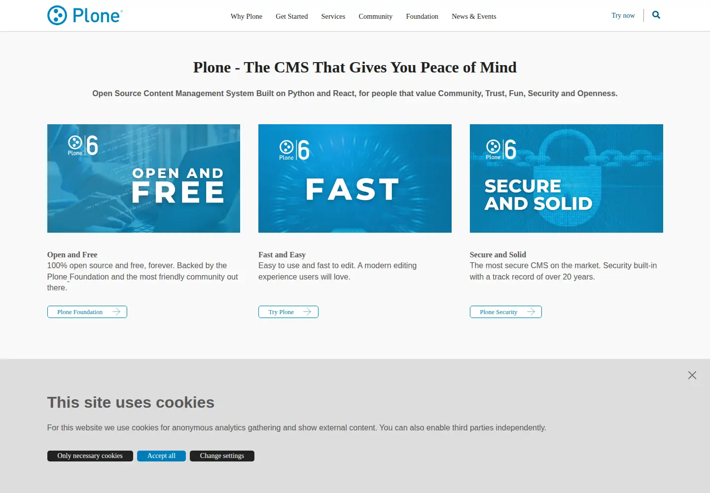 Screenshot of plone.org