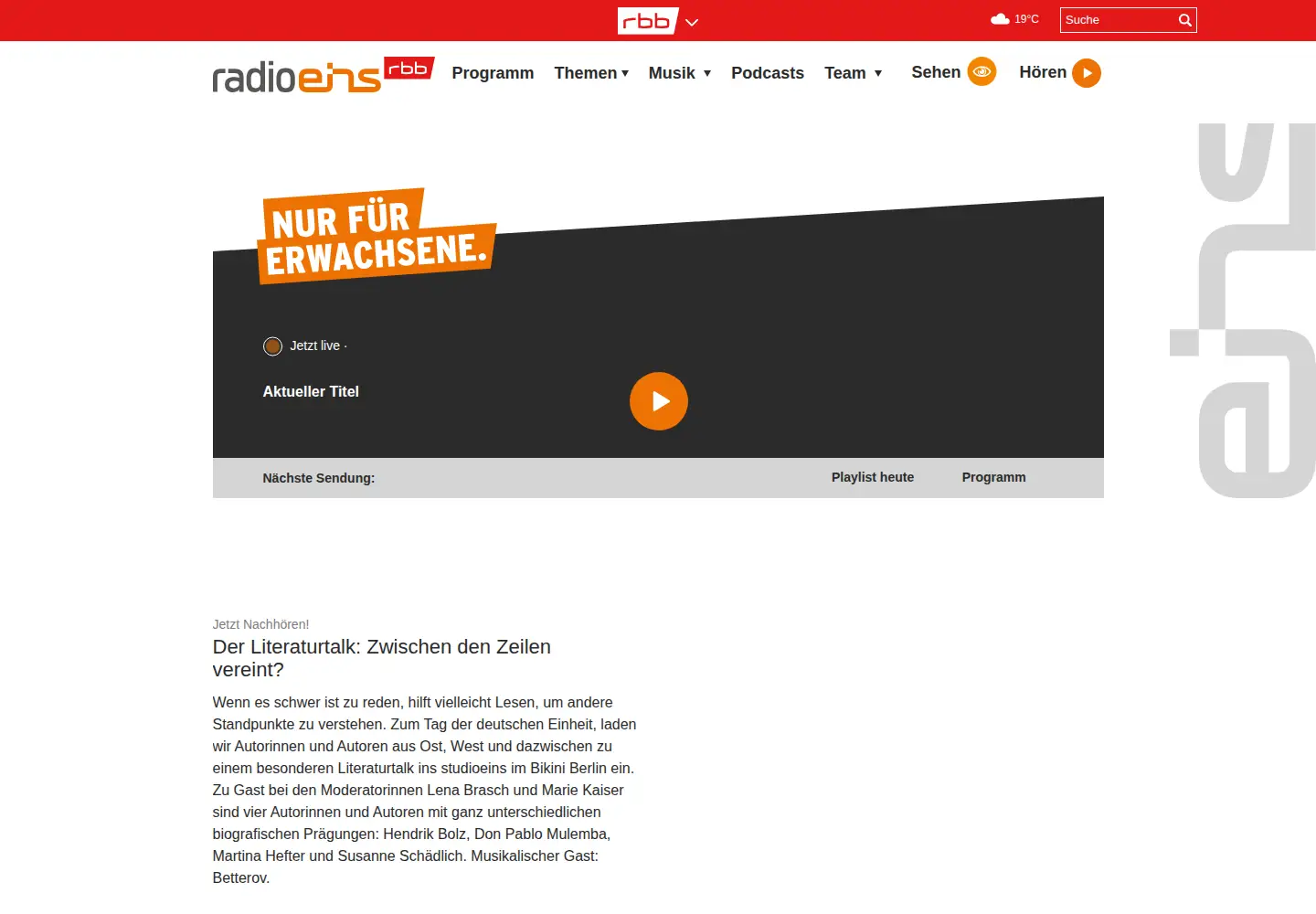 Screenshot of radioeins.de