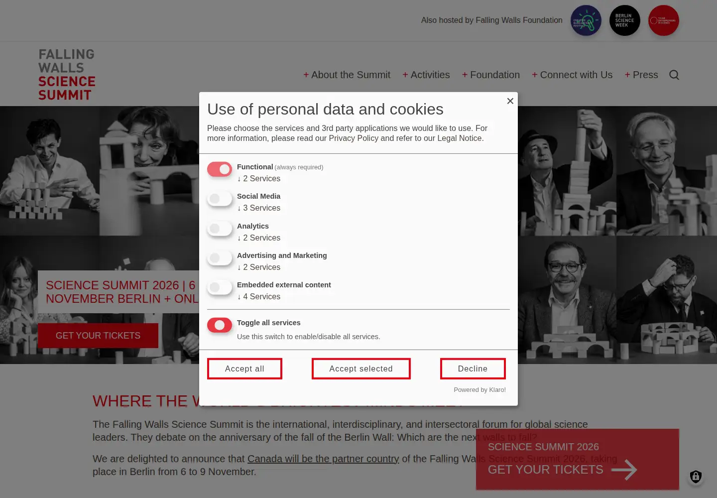 Screenshot of falling-walls.com