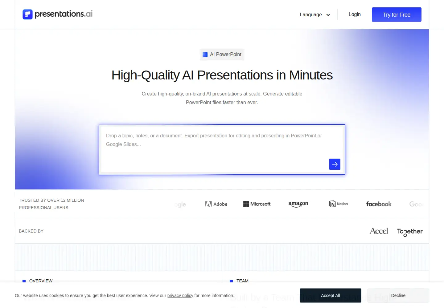 Screenshot of presentations.ai