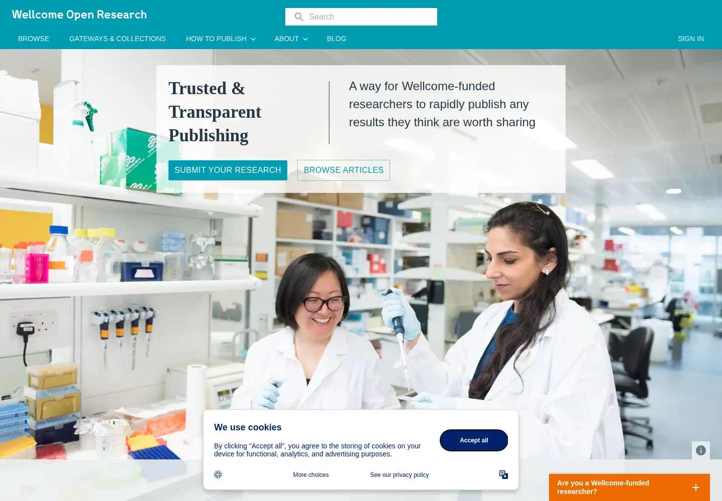 Captured homepage of wellcomeopenresearch.org in the current scan