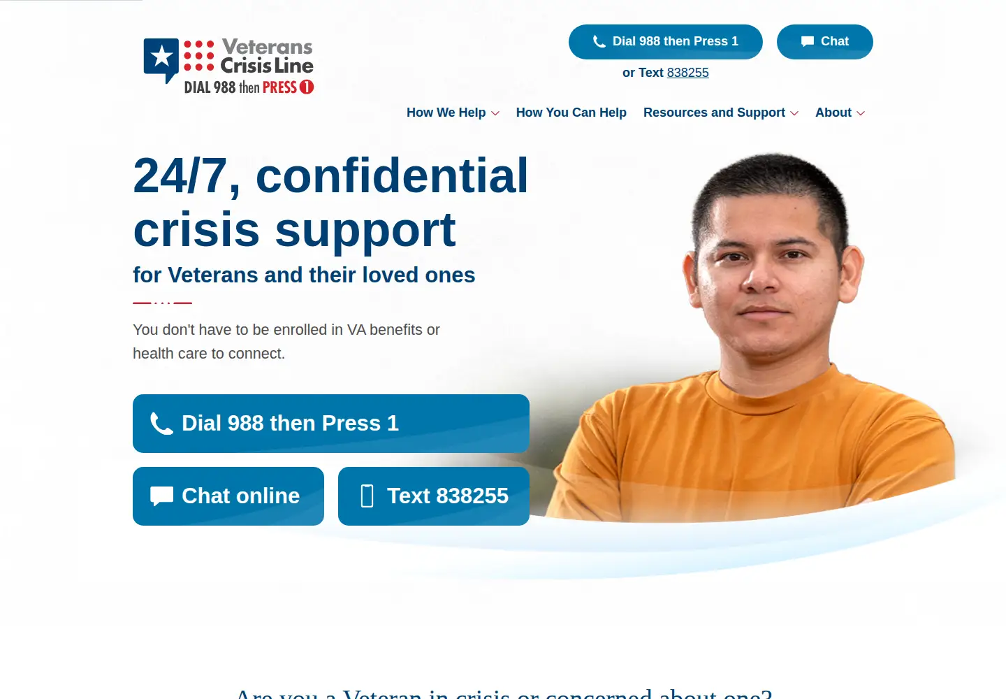 Screenshot of veteranscrisisline.net