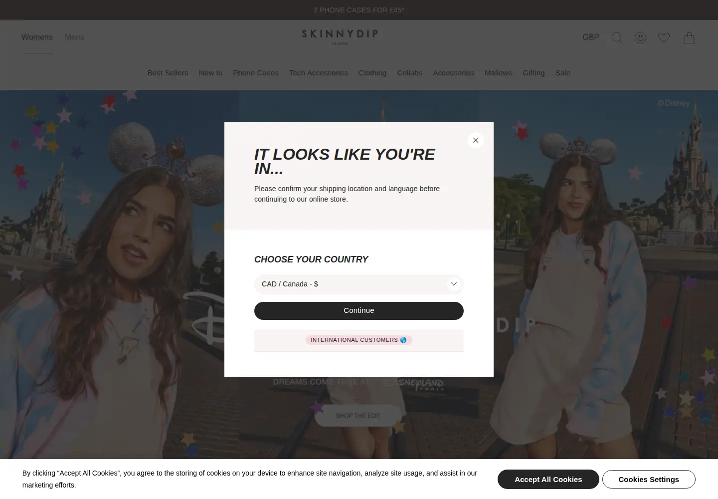 Captured homepage of skinnydiplondon.com in the current scan