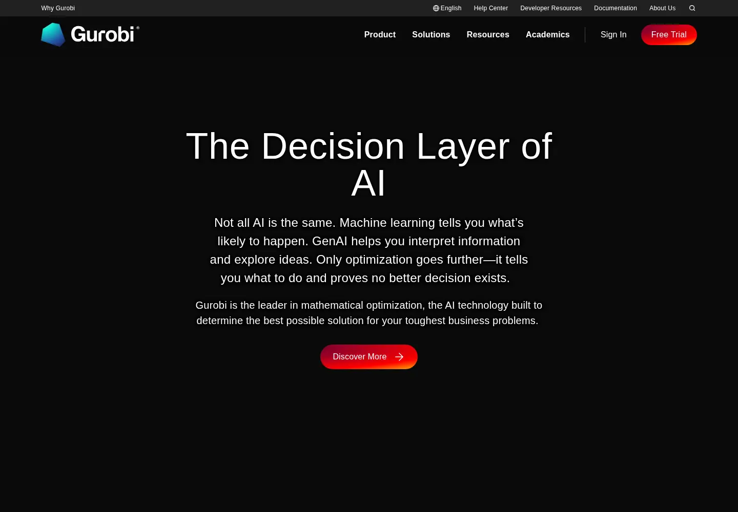 Screenshot of gurobi.com
