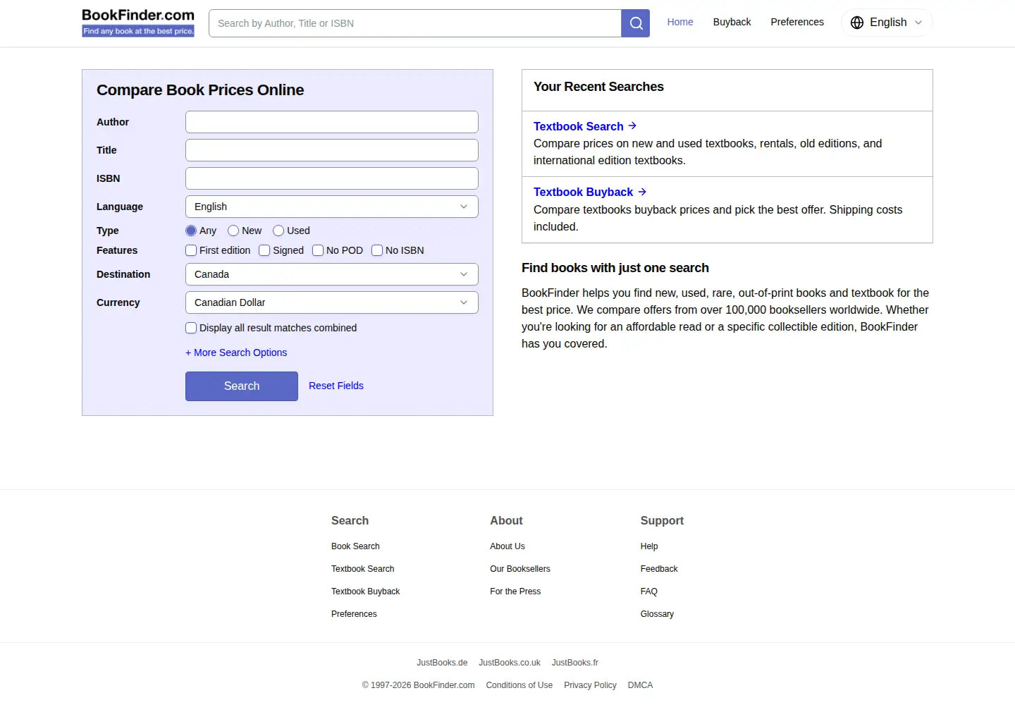 Screenshot of bookfinder.com