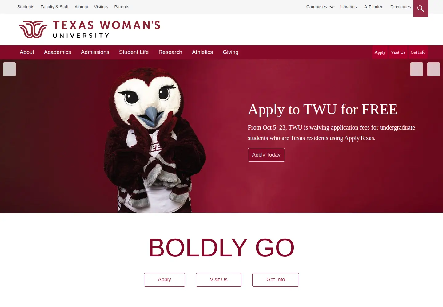 Screenshot of twu.edu