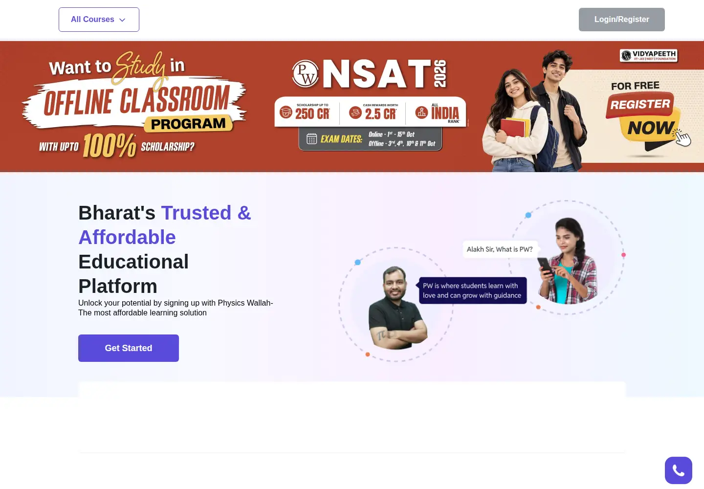 Screenshot of pw.live