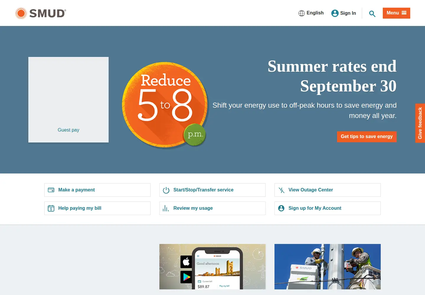 Screenshot of smud.org