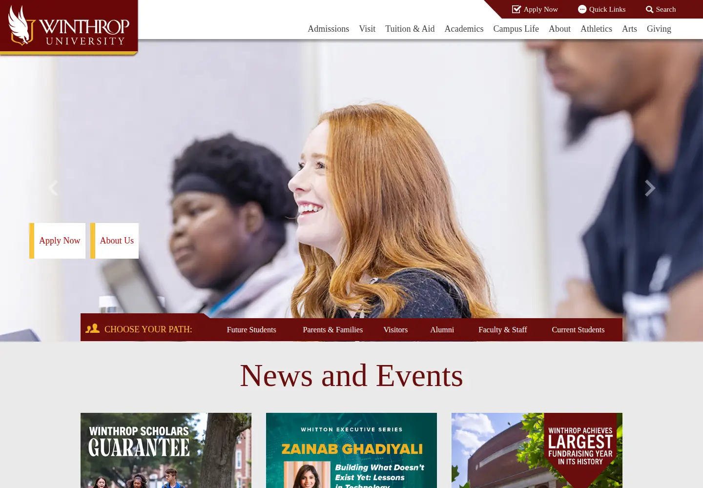 Screenshot of winthrop.edu