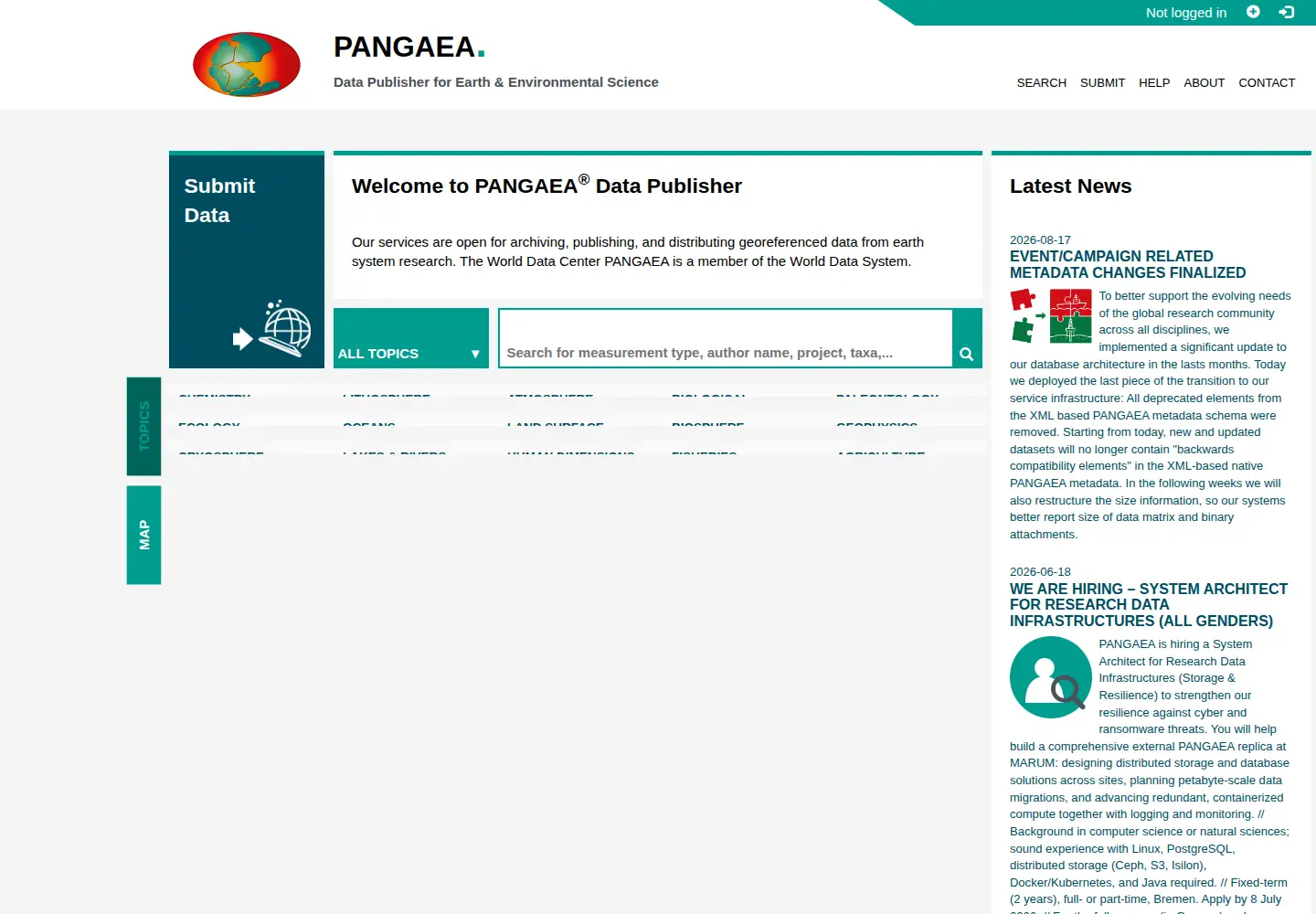 Screenshot of pangaea.de