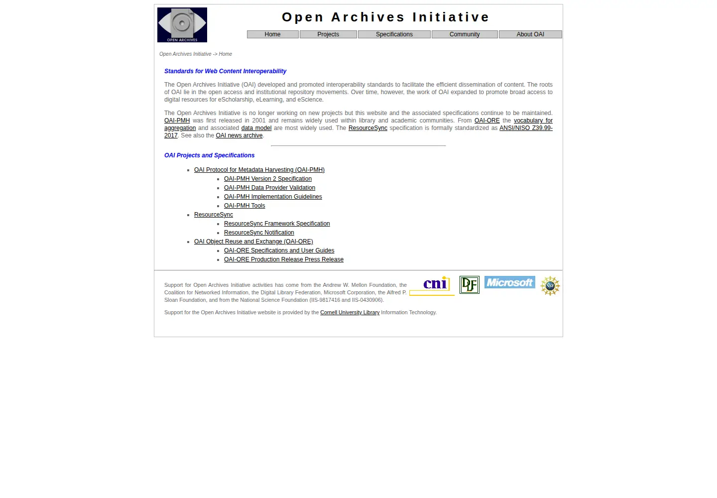 Screenshot of openarchives.org