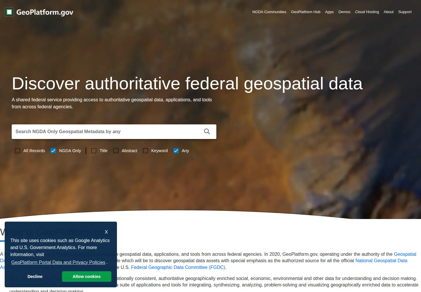 Screenshot of geoplatform.gov