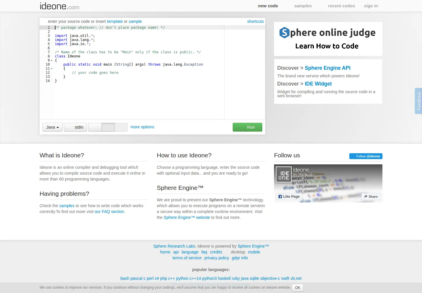 Screenshot of ideone.com