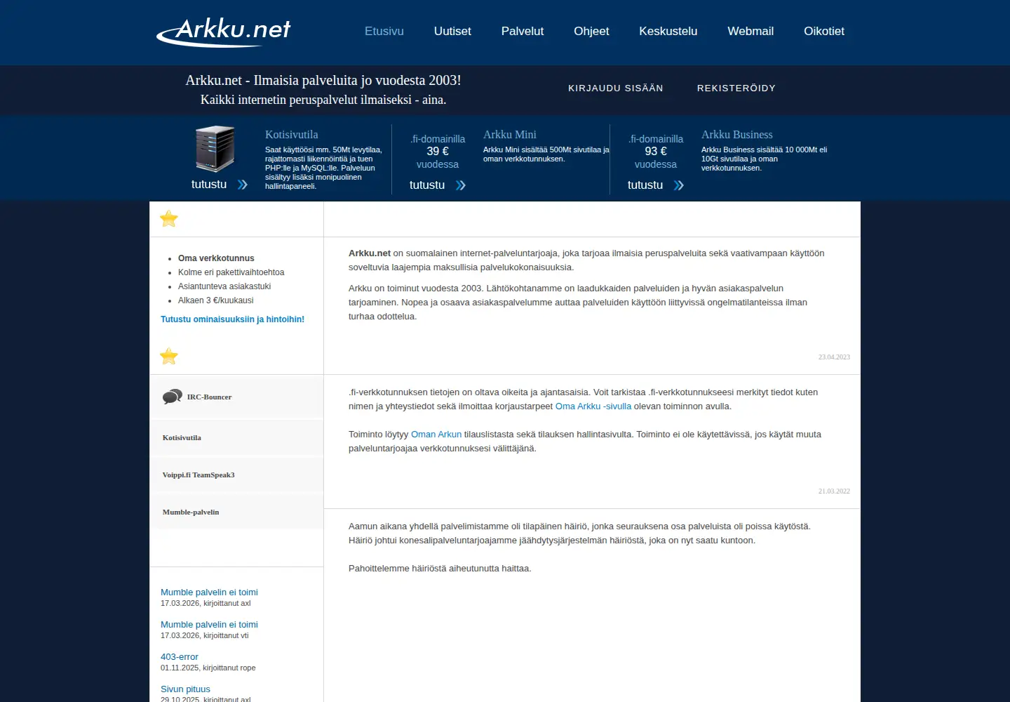 Screenshot of arkku.net
