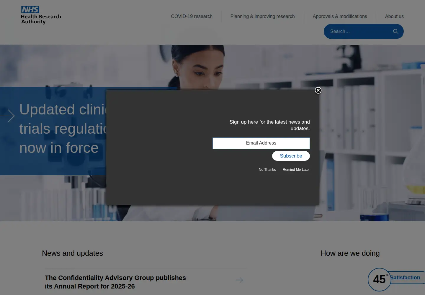 Screenshot of hra.nhs.uk
