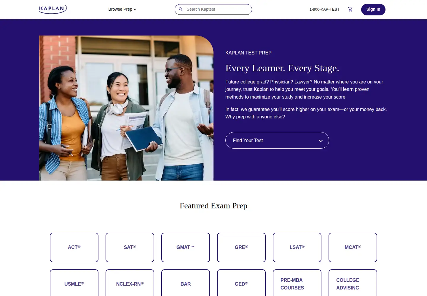 Screenshot of kaptest.com