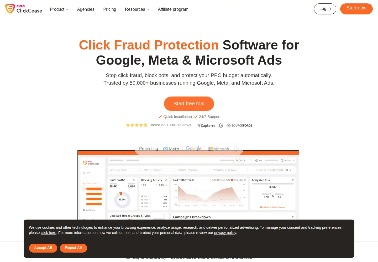 Screenshot of clickcease.com