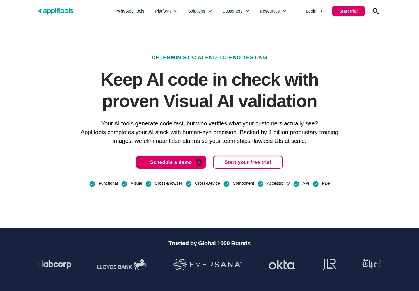 Screenshot of applitools.com