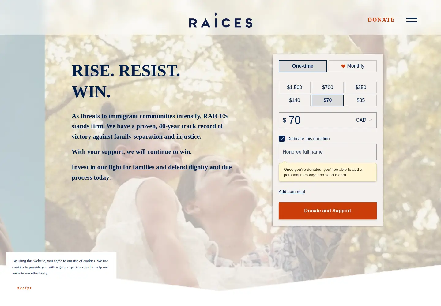 Screenshot of raicestexas.org