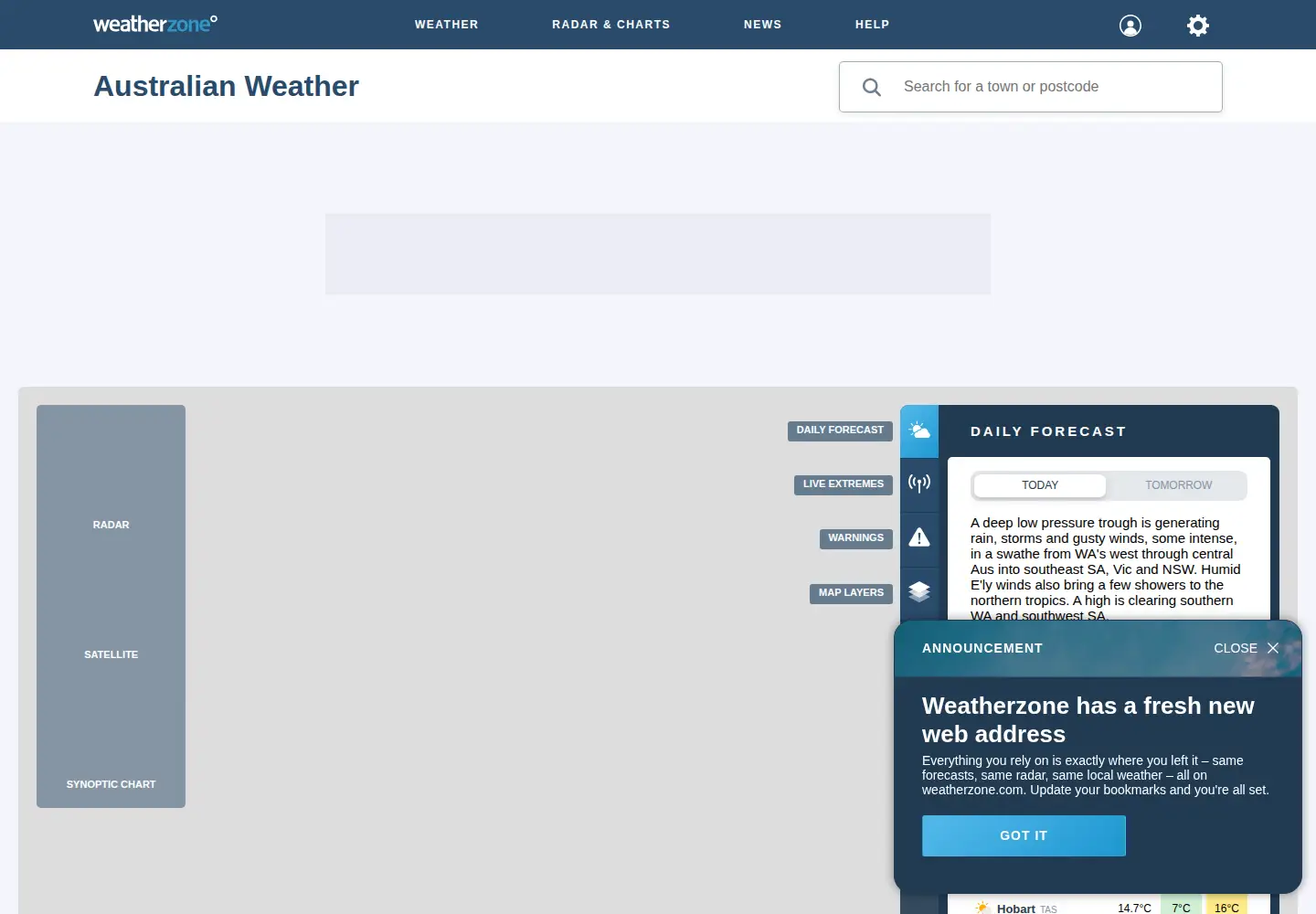 Screenshot of weatherzone.com.au