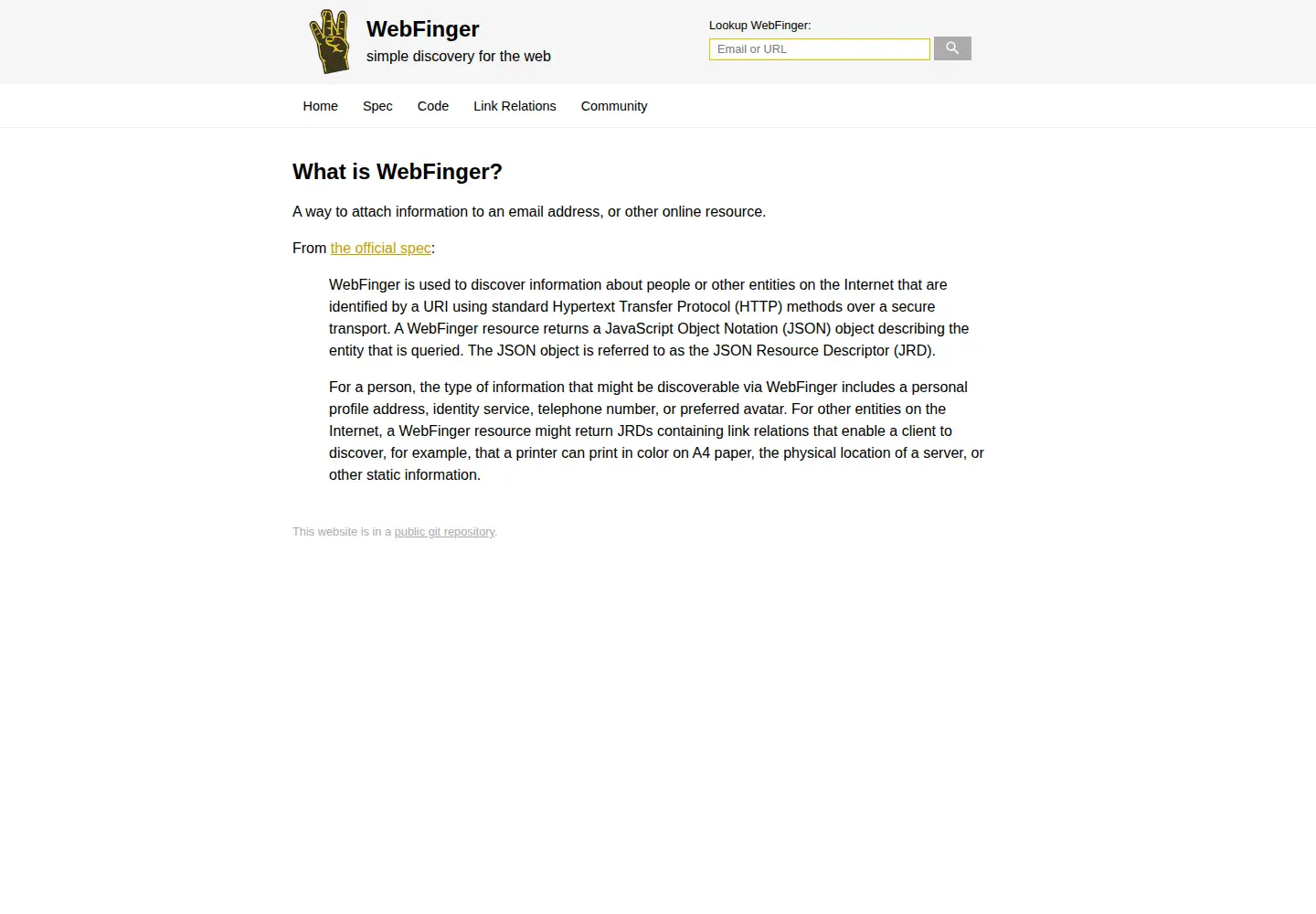 Screenshot of webfinger.net