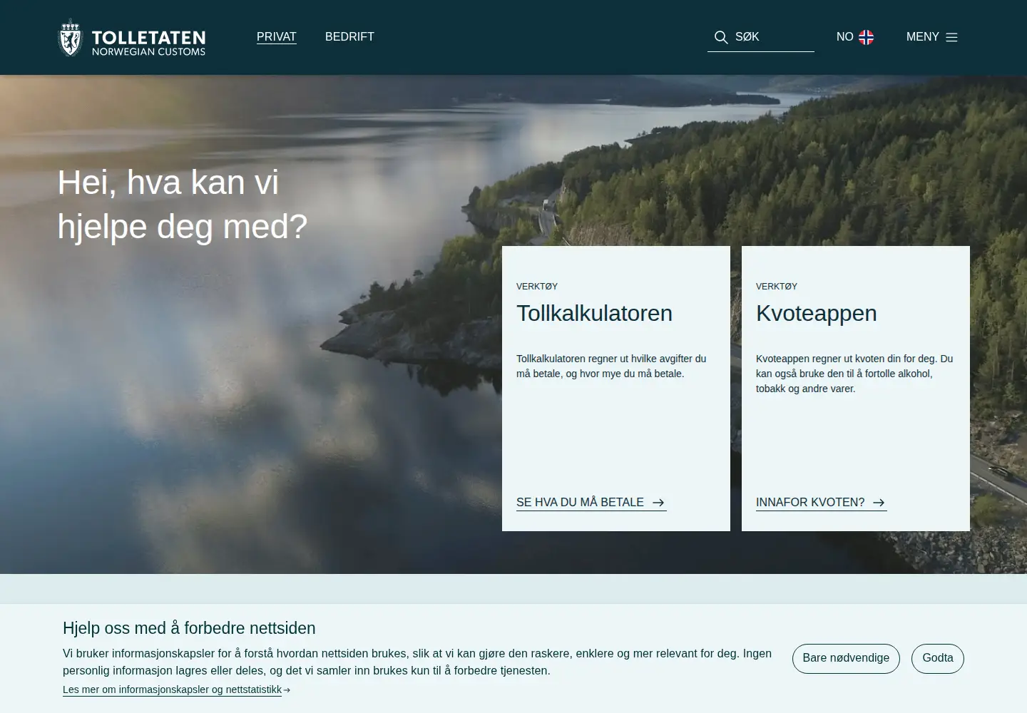 Screenshot of toll.no