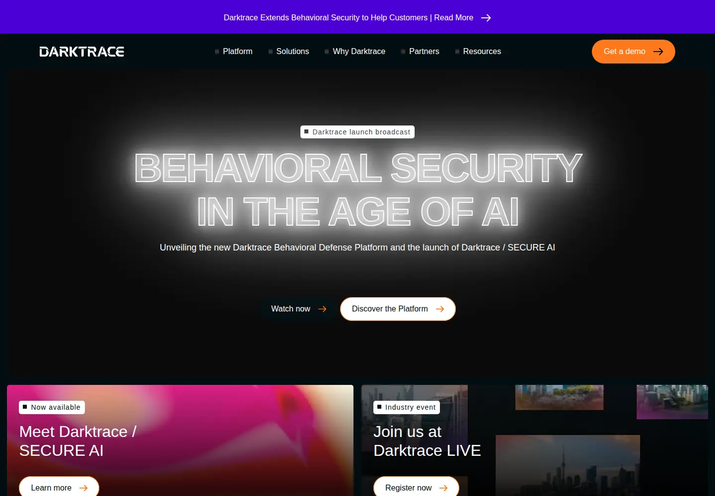 Screenshot of darktrace.com