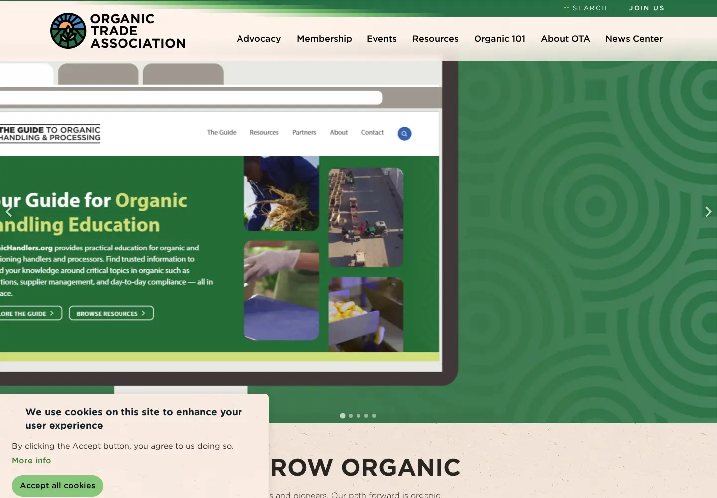 Captured homepage of ota.com in the current scan