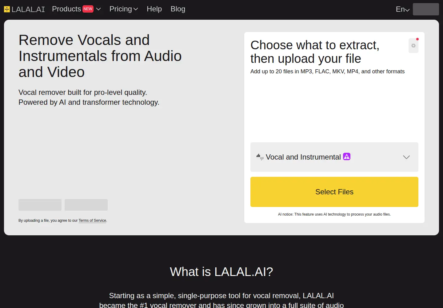 Screenshot of lalal.ai