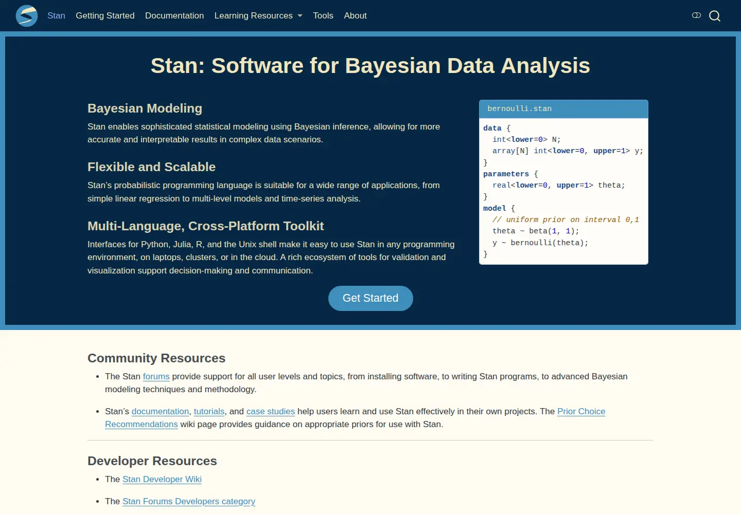Screenshot of mc-stan.org
