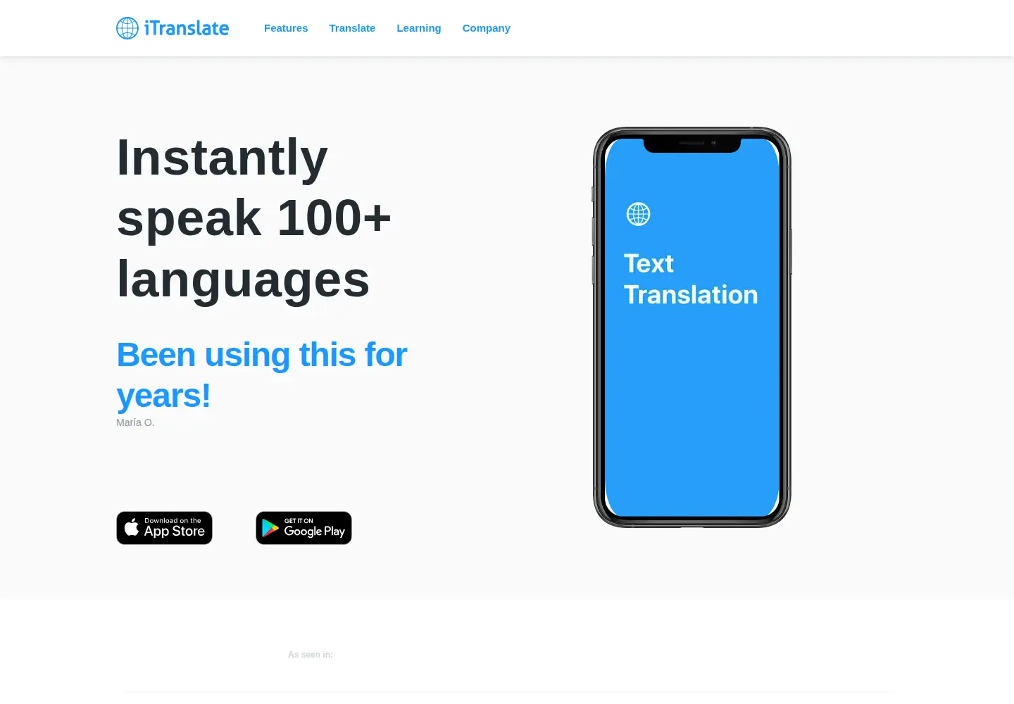 Screenshot of itranslate.com