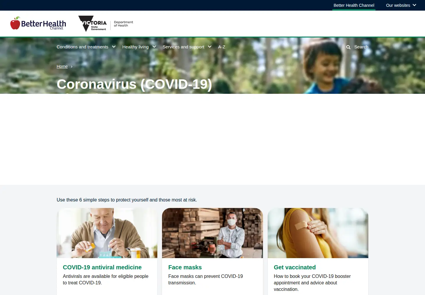 Screenshot of coronavirus.vic.gov.au