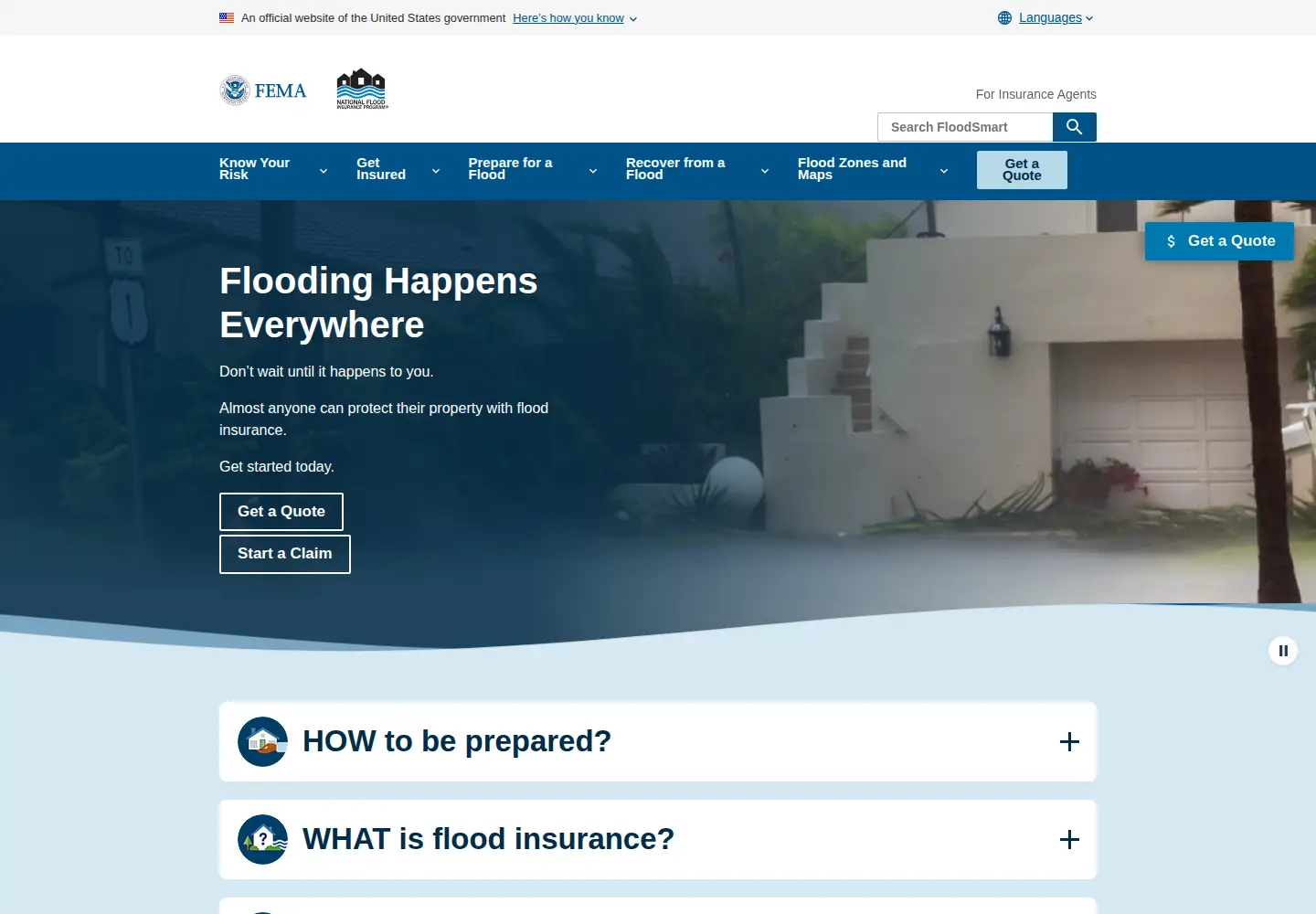 Screenshot of floodsmart.gov